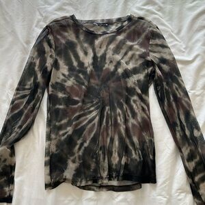 Zara tie dye long sleeve see through top (Brown, Green, Black) Size: Medium